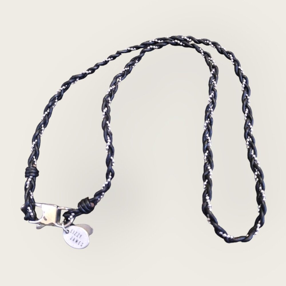 Lizzy James Leather and Silver Beaded Braided Necklace